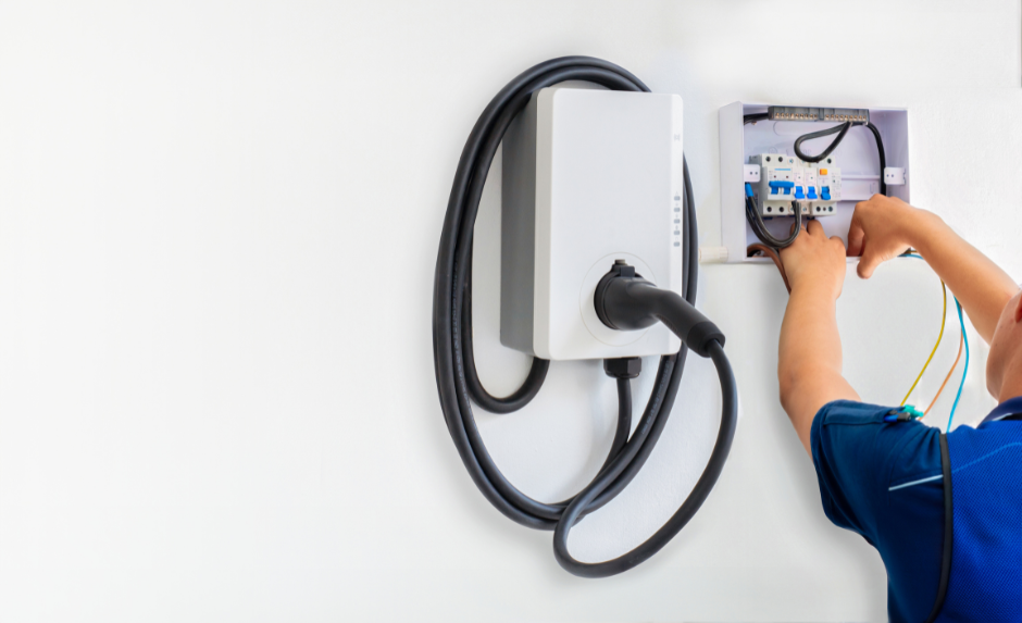 An electrician installing an EV charger